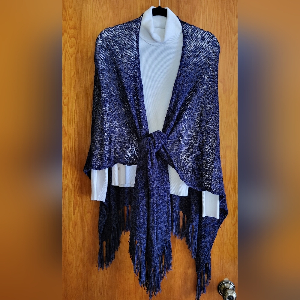 Coldwater Creek Blue Fringe Shawl